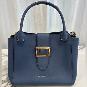 Burberry Blue Leather Satchel with Gold Accents